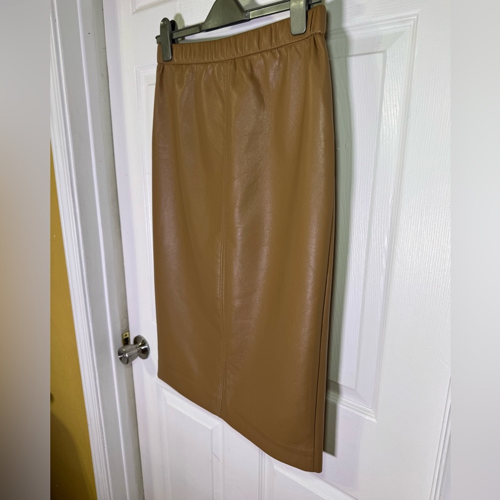 Tahari Tan Fux Leather Pencil Skirt - Picture 6 of 11
